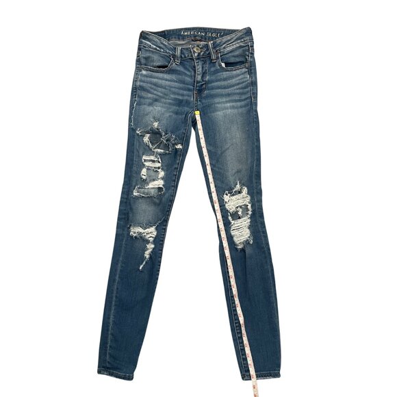 American Eagle Women’s Size 2 Distressed Skinny Jeans Next Level Stretch Blue - Picture 8 of 12